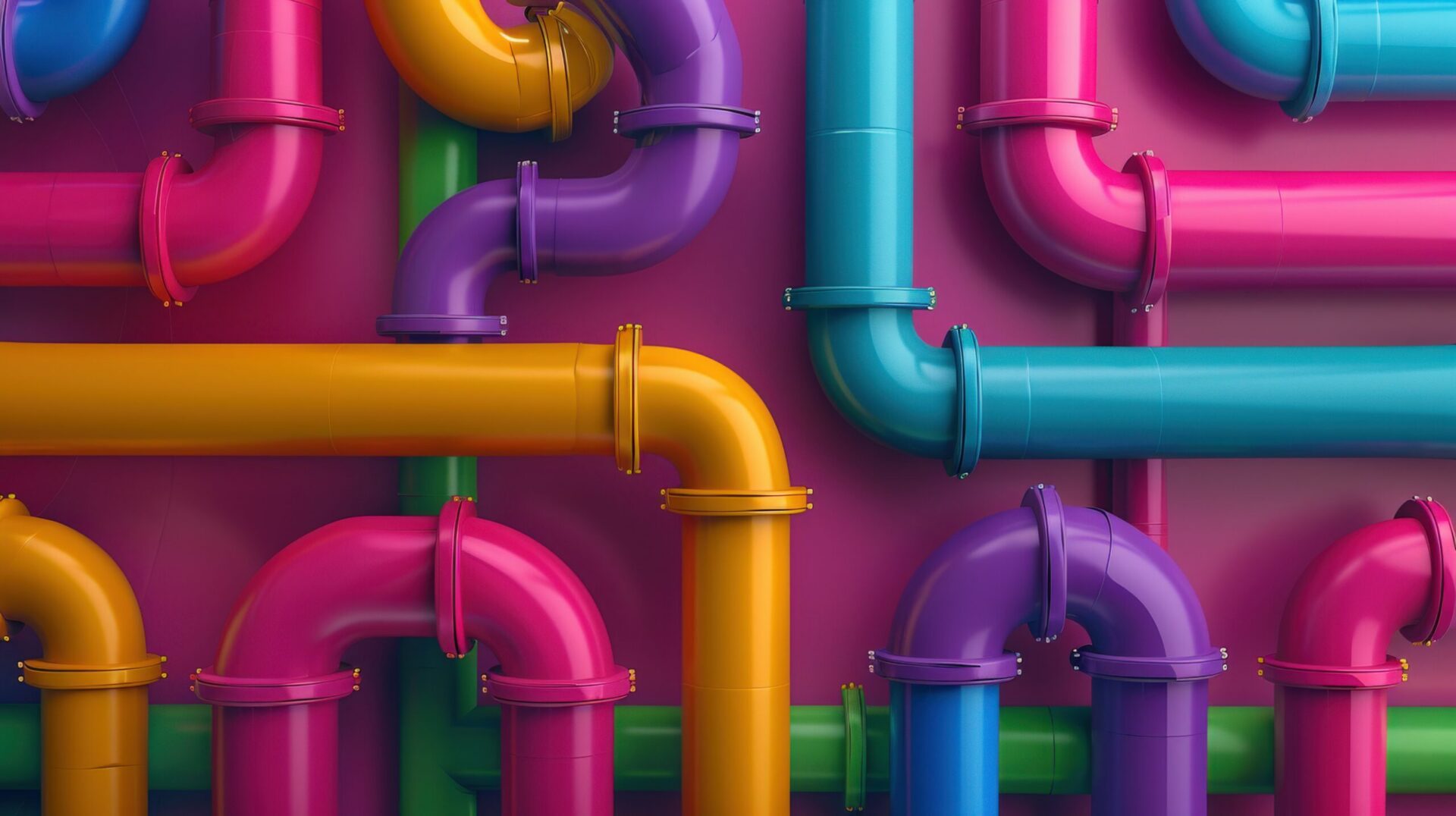 Colorful glossy pipes on magenta background