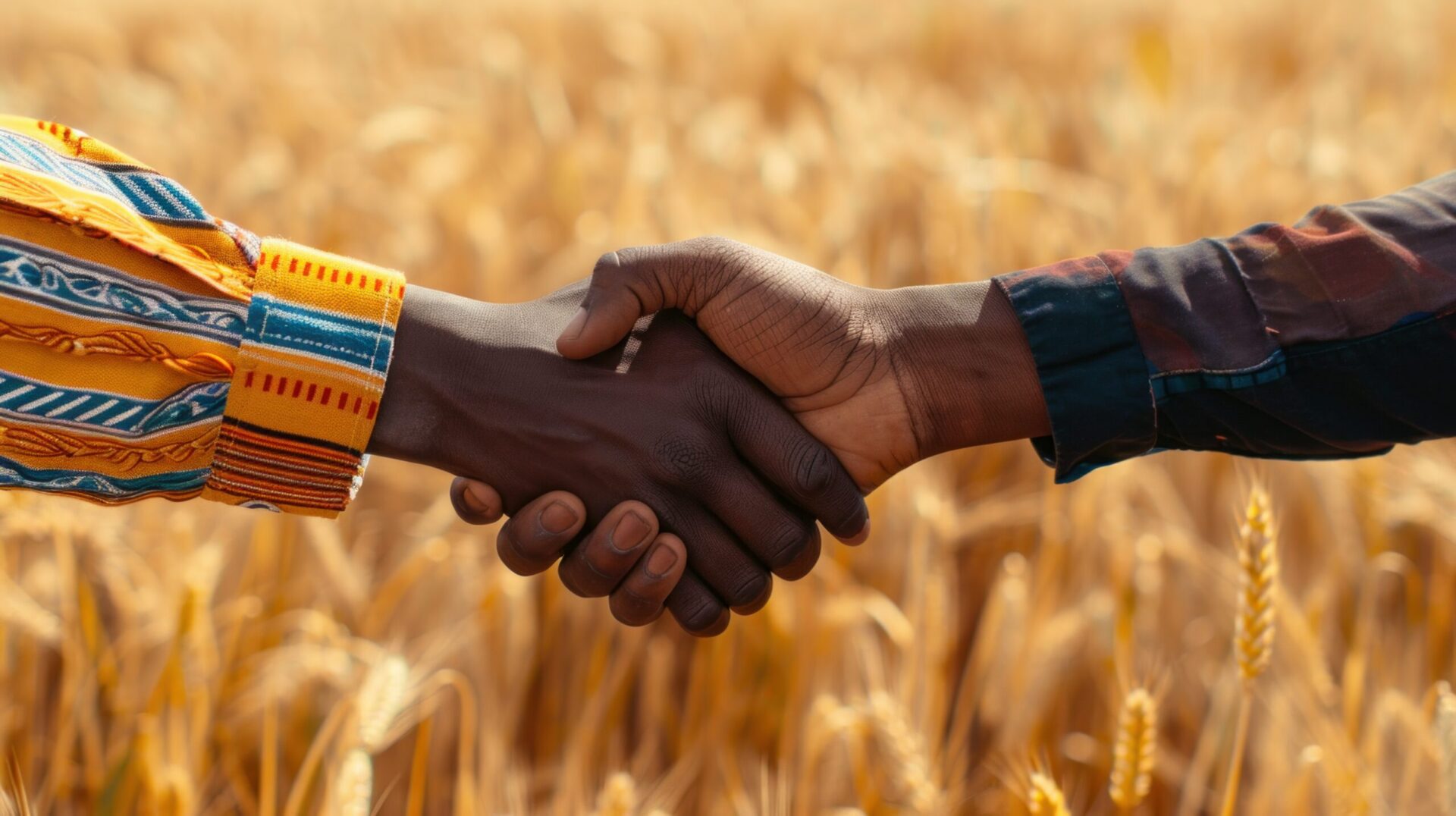 Handshake in golden wheat field