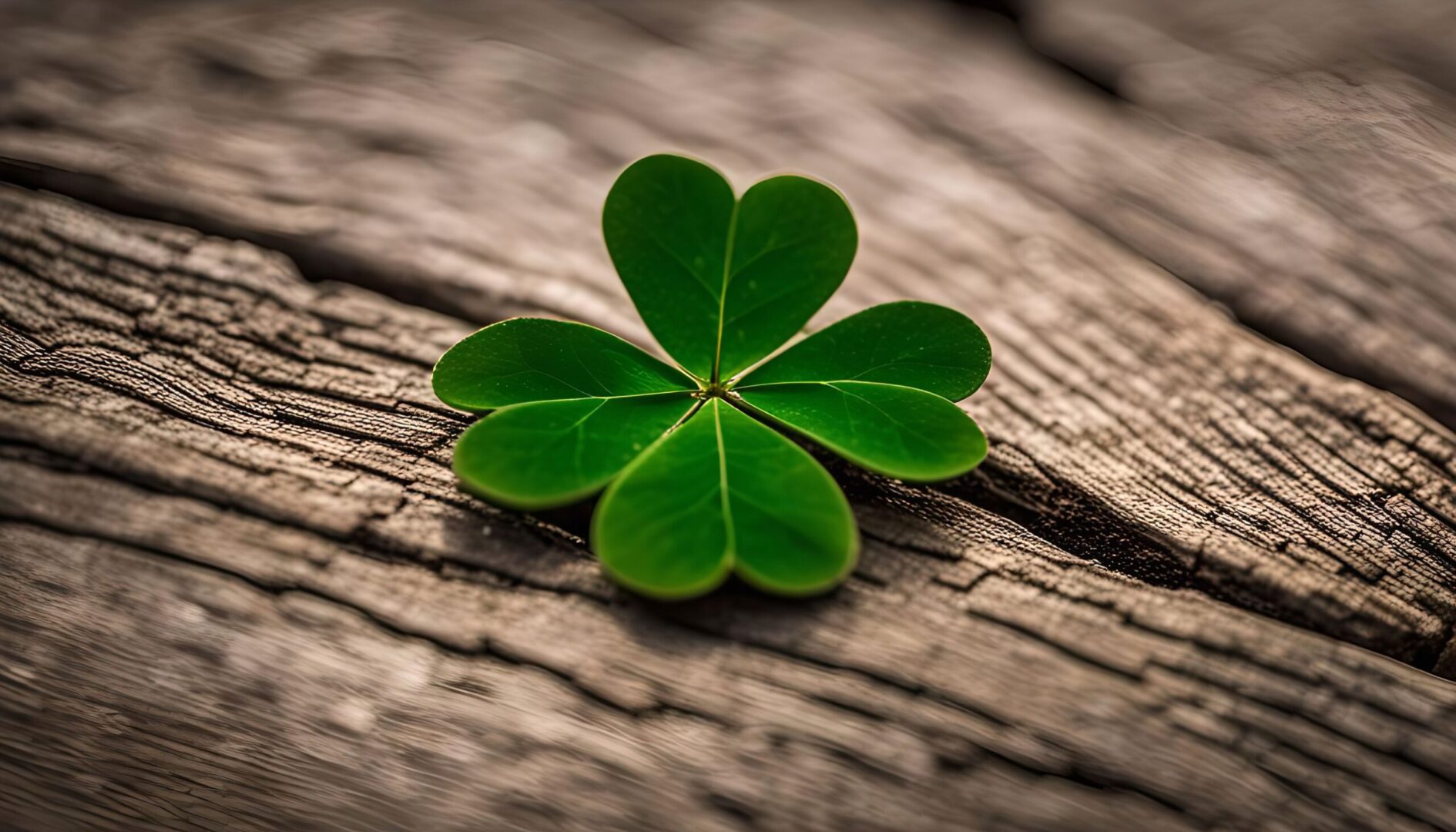 Four-leaf clover on weathered wood